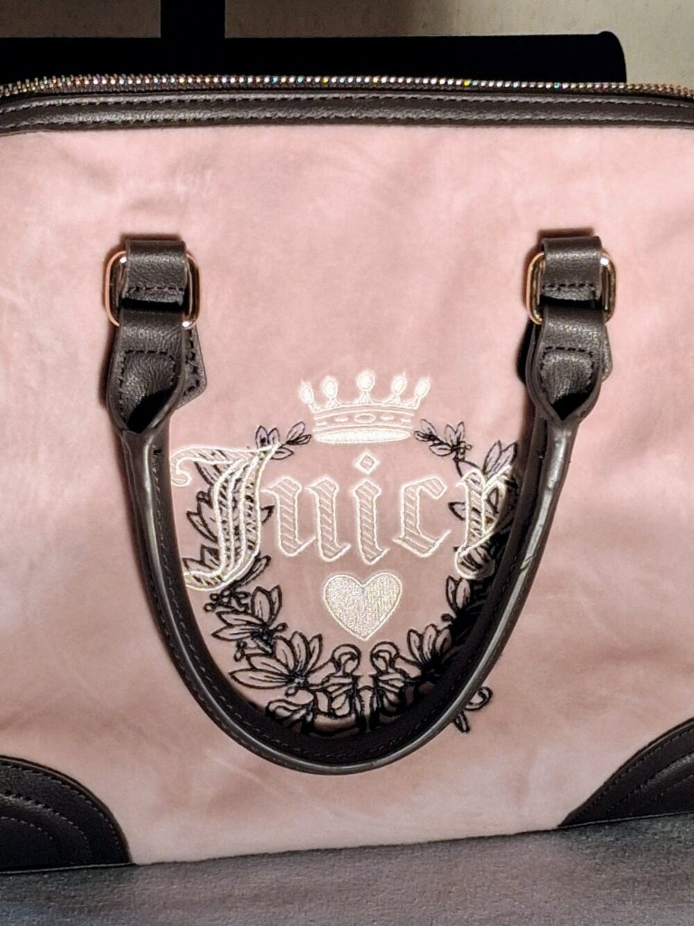 Y2K Juicy Couture Heritage Bowler Handbag Featuring Dark Chocolate Brown Trim